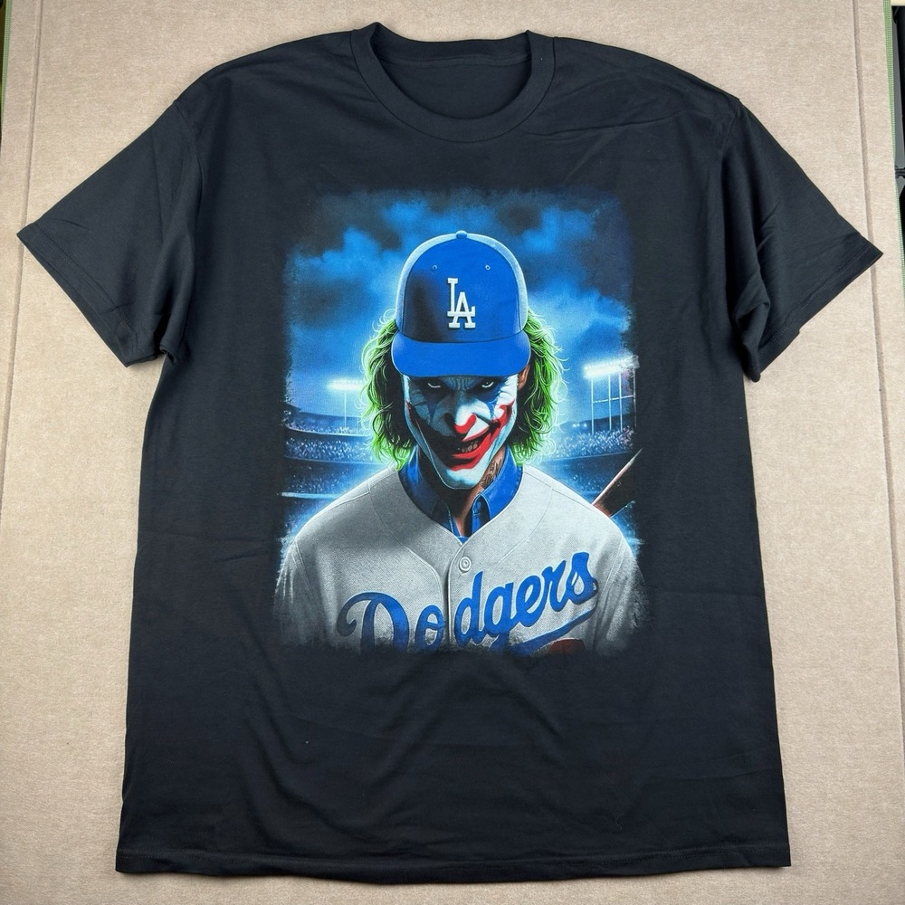 Joker Dodgers T Shirt Men's‎ L Black LA Baseball Graphic Scary Horror Movie Tee